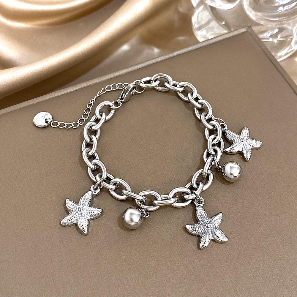

Модные браслеты из нержавеющей стали для женщин, шикарные браслеты-шармы с толстой цепочкой золотого и серебряного цвета с морской звездой и кисточкой, ювелирный подарок серебряный