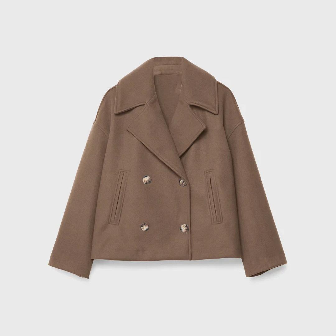 

Осенняя женская одежда в европейском и американском стиле, модное простое универсальное двубортное короткое пальто для леди XS верблюд