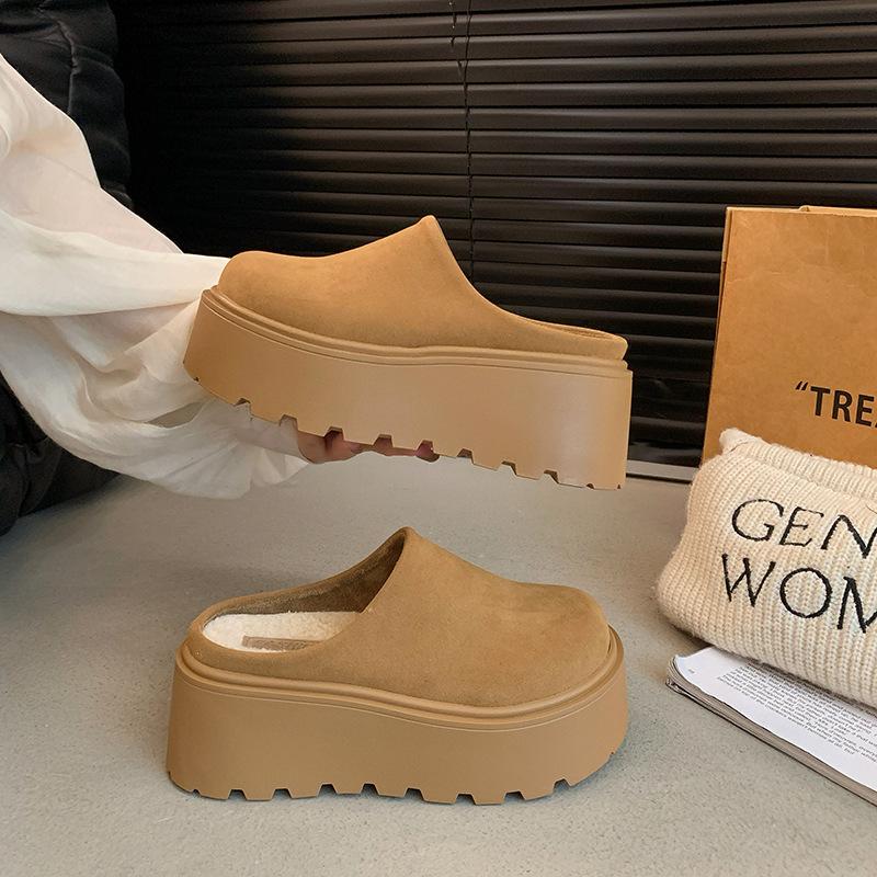 Women s Retro Lightweight and Comfortable Non-slip Heightening Winter Warm Plush Lining Non-slip Durable Casual Cotton One-step Half Slippers 35 жёлтый 5080₽