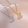 Elegante Zirkon Ginkgoblatt Halskette - T-förmiges Design, Vielseitiges Schlüsselbein-Accessoire für Damen
