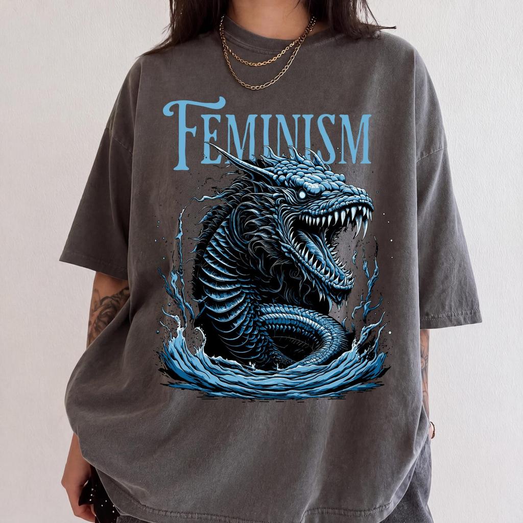 Feminism Sea Serpent Shirt, Comfort Colors Leviathan Dragon Graphic Tee
