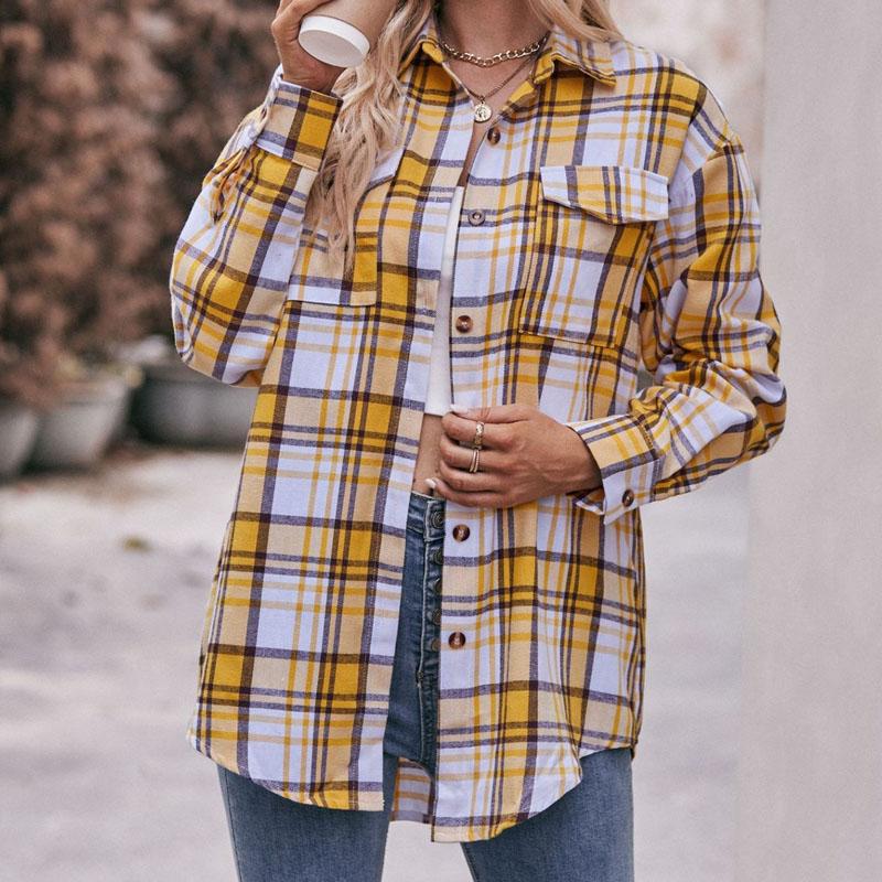 Autumn and Winter New Casual Fashion Loose Plaid Button Shirt Autumn New Products Women's Long-sleeved Top 6803