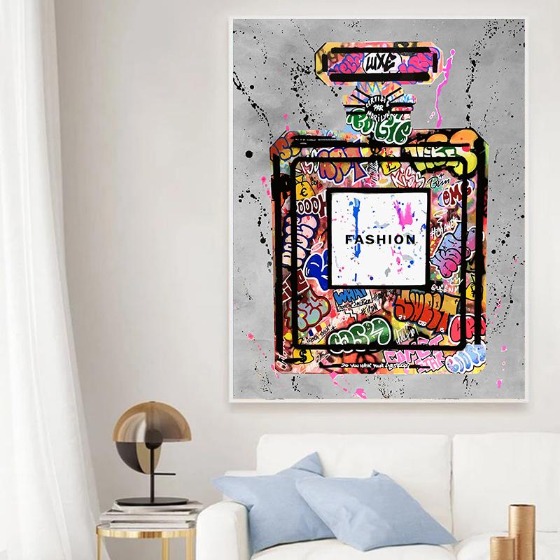 Modern Pop Posters Abstract Graffiti Perfume Bottle Wall Arts, NO.5 Perfume Street Art Deco Painting Room Wall Decor, No Frame