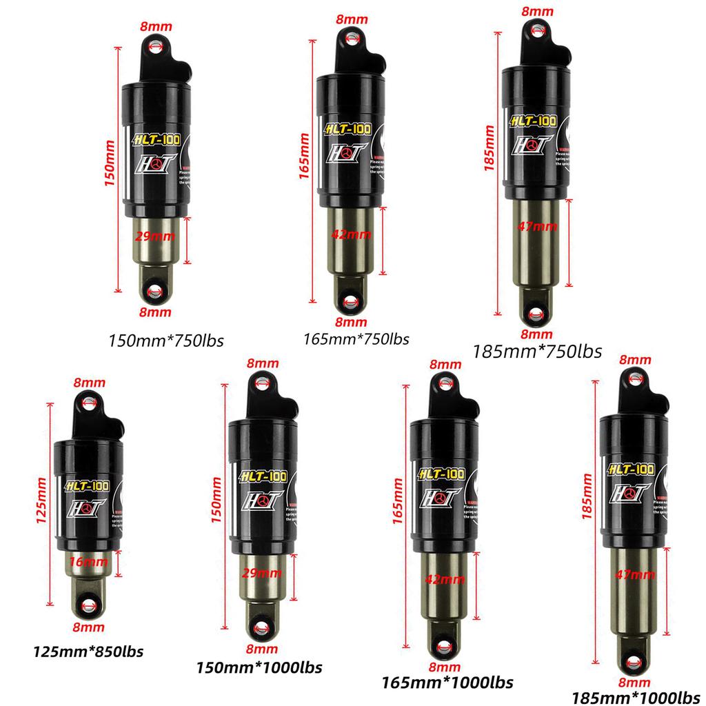 Bicycle Oil Spring Shock Bike Rear Shock Absorber 125/150/165/185mm 750/850/1000 Lbs for Electric