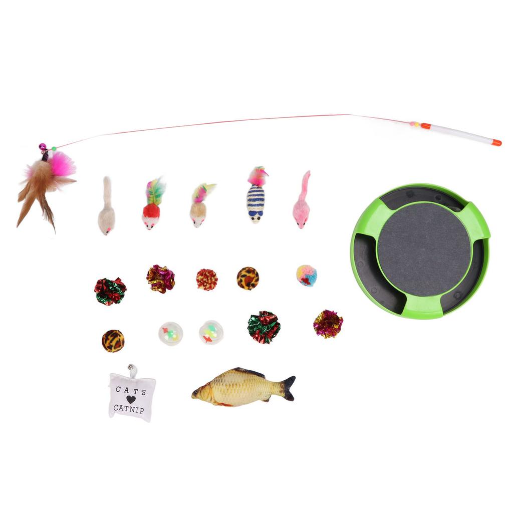 19Pcs Cat Mouse Catching Toys Pet Cat Toy Set Cat Scratching Mouse Plate Toy Funny Cat Stick Cat Toys