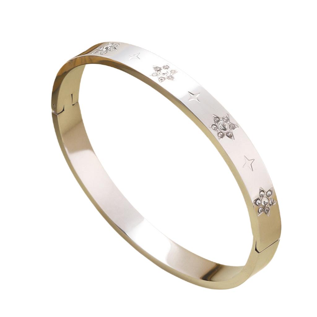 Women's Colorfast Stainless Steel Bracelet with Diamonds - Simple, Fashionable Titanium Steel Jewelry