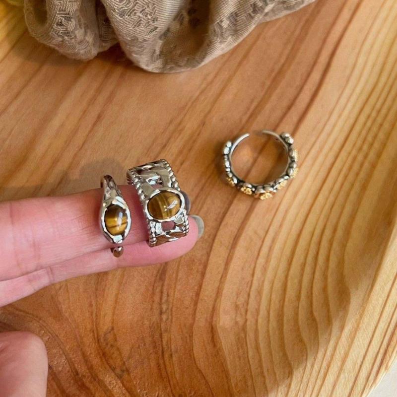 Vintage Brown Tiger Eye Stone Rings for Women Men Silver Color Irregular Round Opening Ring Aesthetic Jewelry Gift Free Shipping