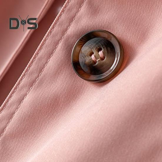 Women Fall Spring Coat Slim Fit Single-breasted Solid Color Turn-down Collar Pockets Mid Length Korean Style Overcoat Outdoor Jacket