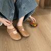 Korean version of round head 2025 autumn light mouth single shoes Velcro fashion versatile soft flat silver Mary Jane shoes ballet shoes