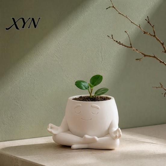 Unique Gift for Plant Lovers Sit In Meditation Planter, Cute Zen Flower Pot, 3D Printed Small Decorative Pot Succulents Figure Cacti, Home Office
