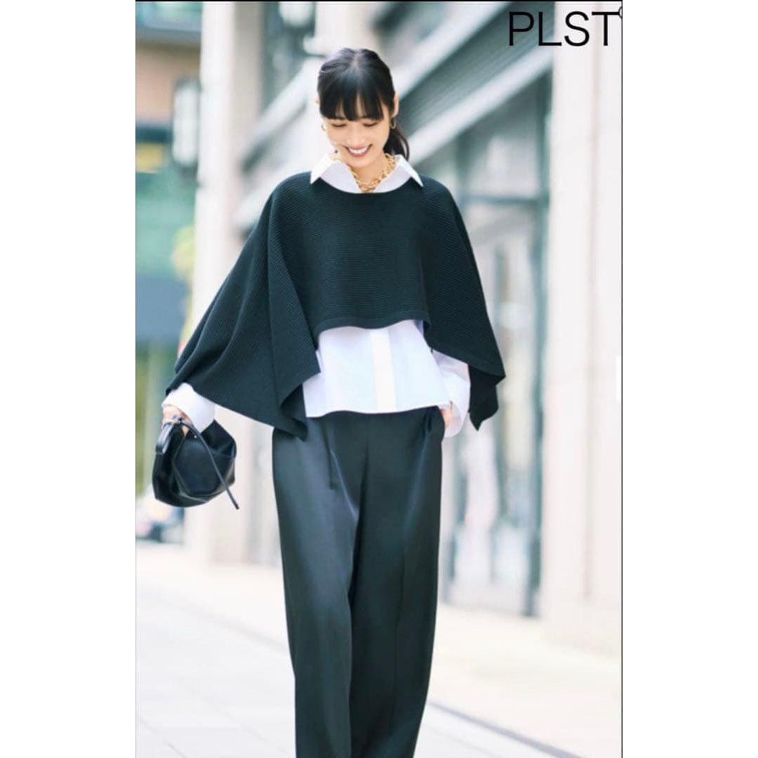 PLST cotton blend knit cape black