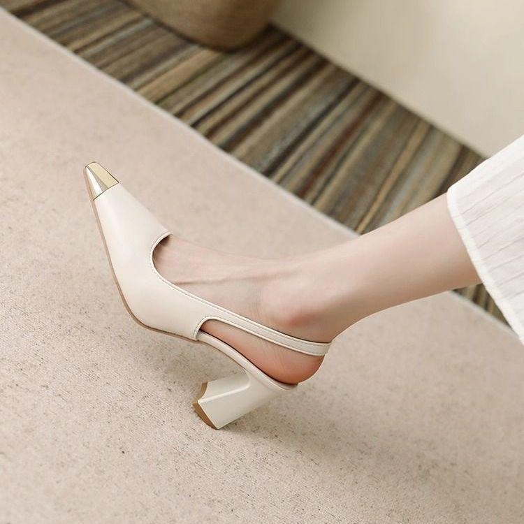 French Xiaoxiangfeng medium heel temperament single shoes women's spring and summer 2025 new square head bag head sandals fairy shoes