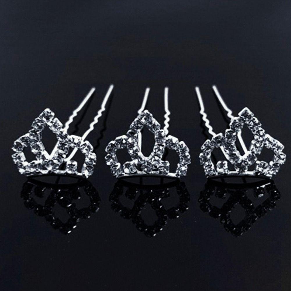 Metal Bridal Hairpin U-shaped Rhinestone Hair Clip Elegant Crystal Flower Hair Fork  Wedding