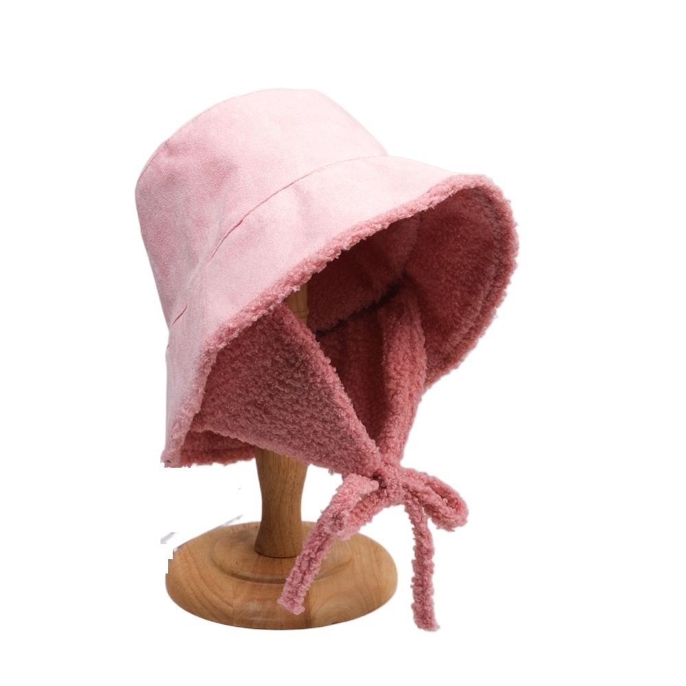 

Protection Unisex Bucket Hat Lamb Fur Cap Fisherman Hat Autumn Winter Panama Hat Korean Style Cap розовый