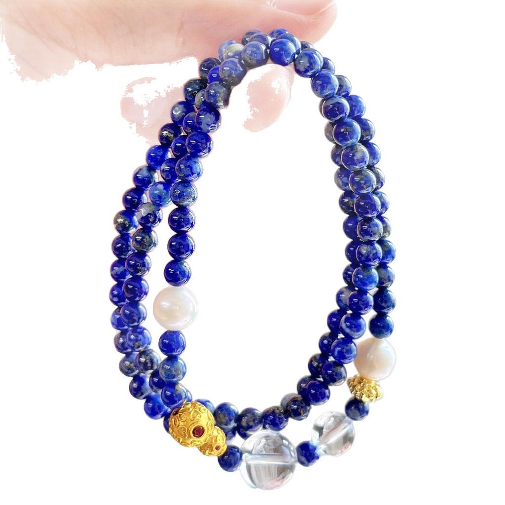 4Mm Natural Lapis Lazuli White Crystal Multi-Circle Design Bracelet Bracelet.