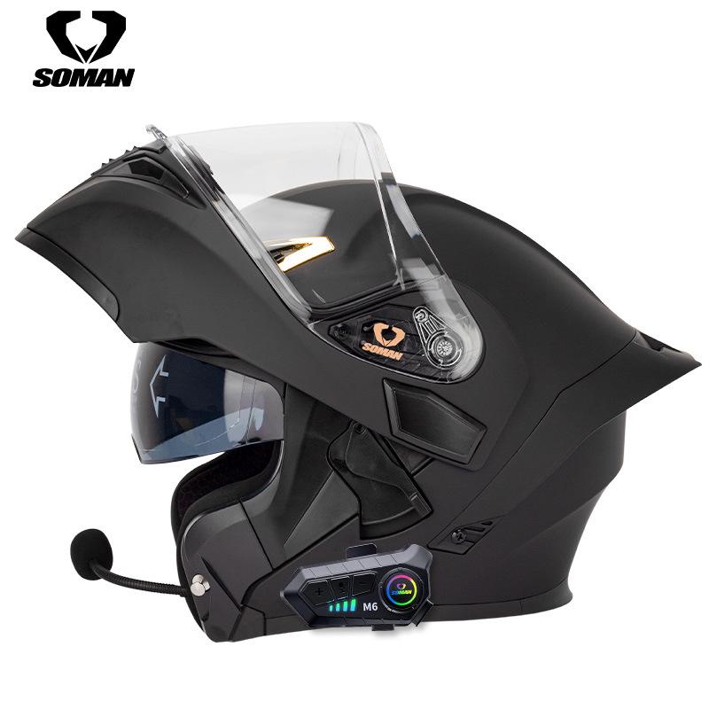 Casco de motocicleta abatible con Bluetooth y doble lente 3C Dot con auriculares M6 para todas las estaciones