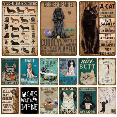 Metal Sign Home Decor Cat Dog Tin Sign Vintage Style Metal Wall Stickers Tin Plaque Retro Metal Poster Metal Plate For Man Cave