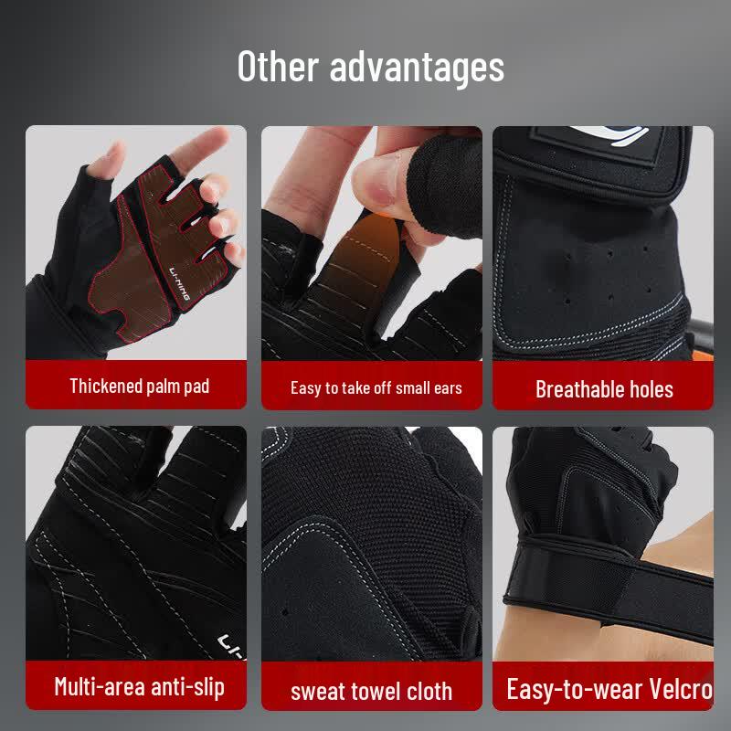 LI-NING Men's Half-Finger Fitness Gloves with Wrist Support