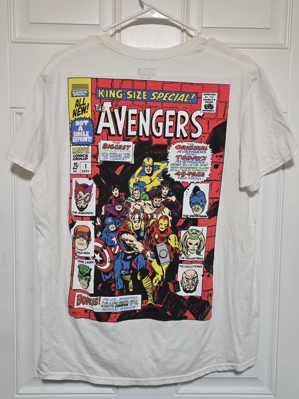 Marvel Comics Avengers #1 Shirt Mens Size Medium White 2 Sided Unisex T-Shirt XL