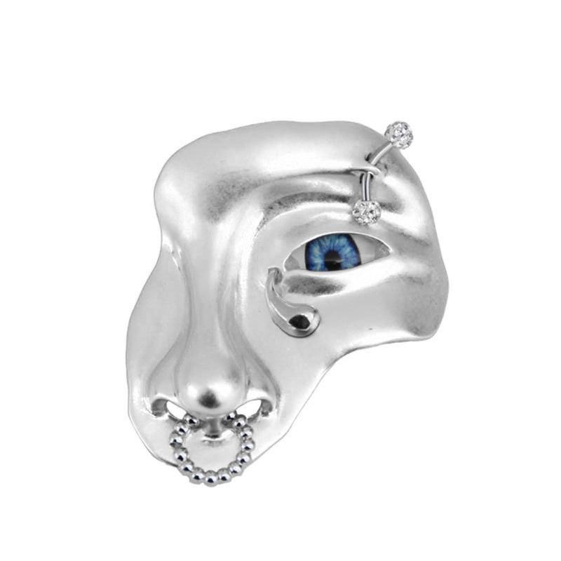 Exaggerated Vintage Half Face Brooch Alloy Pin Fashion Coat Brooch Lapel Pin Orcs Mask Brooch Clothing Pin Jewelry