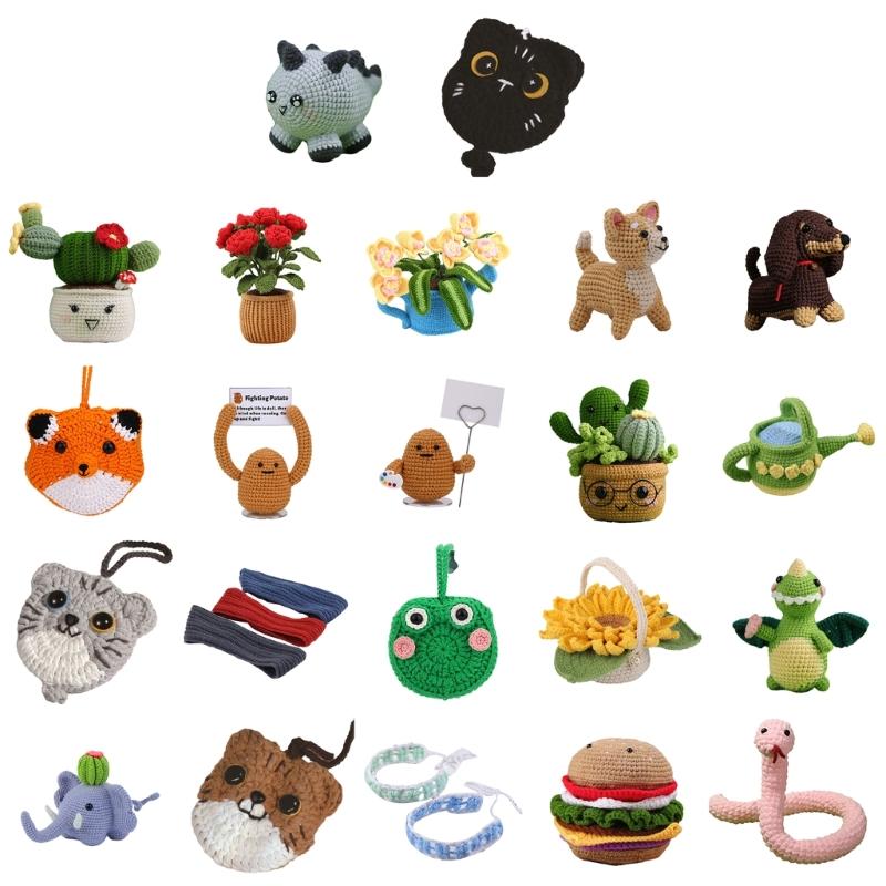 Kit per uncinetto di animali fai-da-te Set di filati per uncinetto di piante Kit per uncinetto per principianti Set per imparare l'uncinetto con video in inglese
