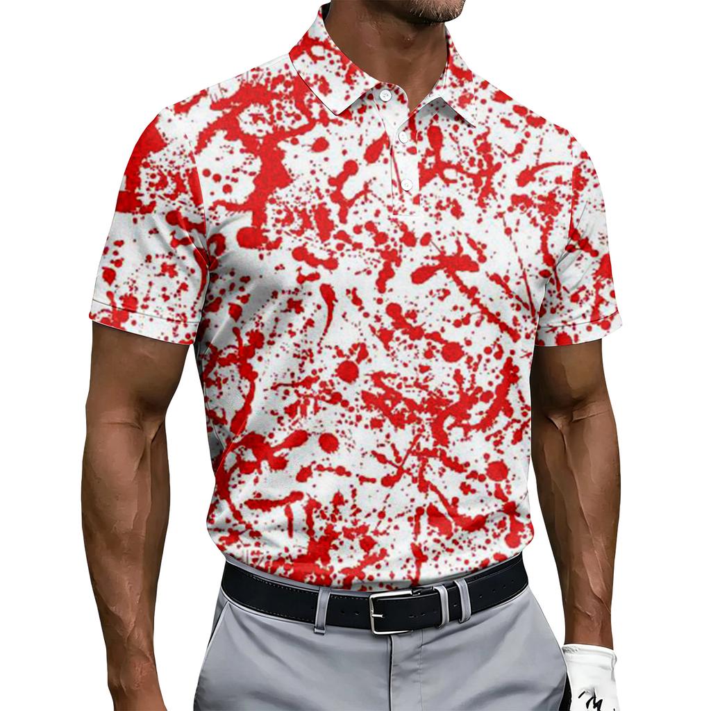 Men's Short Sleeve Polo Shirt Halloween Print Button Down Casual Fit Breathable Lightweight Fabric Classic Collar Summer Top