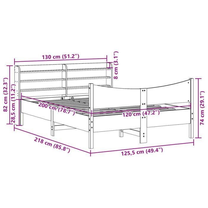 VidaXL Bed Frame with Headboard White 120x200 Cm Solid Pine Wood, Slatted Base, Double Bed Frame, Wooden Bed Frame 3307048