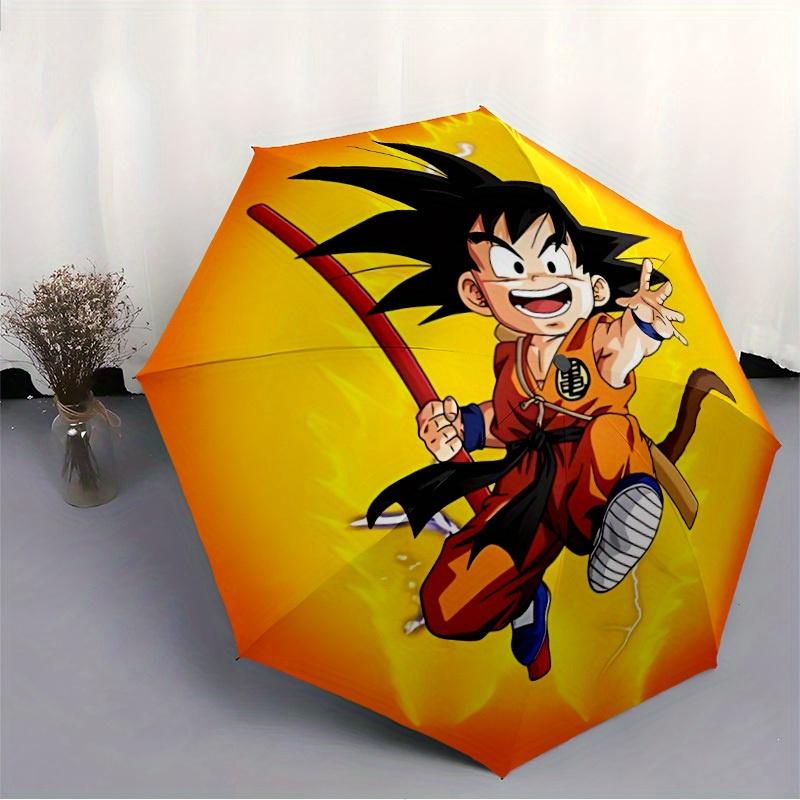 Dragon Ball Goku Saiyan Automatischer Faltregenschirm, 8 Rippen für Ganzjahresgebrauch, Tragbar für Reisen & Outdoor-Aktivitäten a0819081