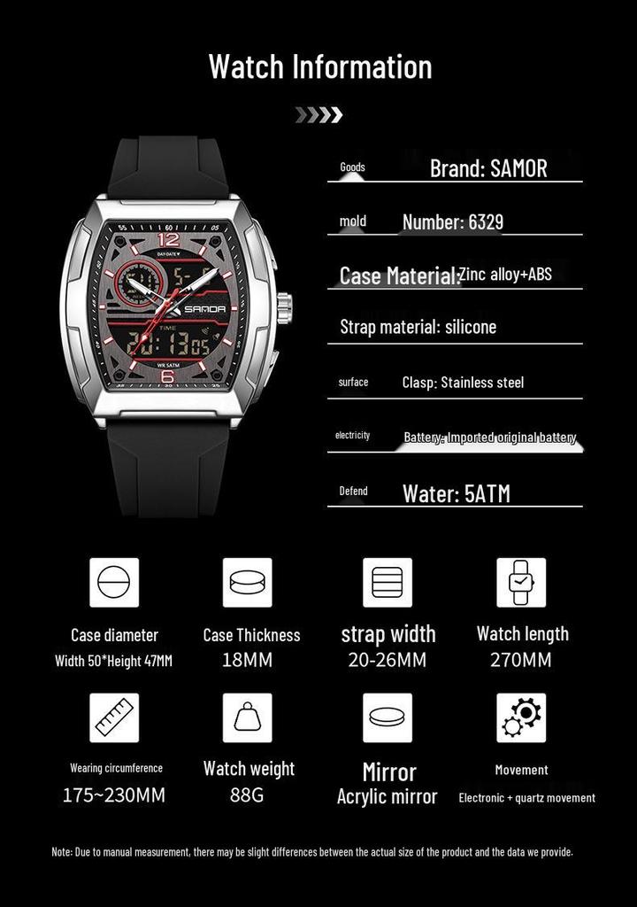 SANDA Men's Multifunctional Sports Watch - Dual Display, Waterproof, Casual & Versatile.