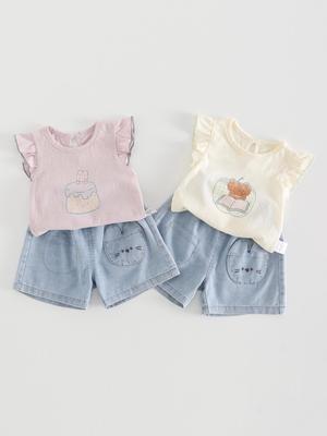 2026 Summer Infant & Toddler Korean Style Clothing Set: Baby Girl Vest & Denim Shorts