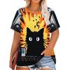 Moda Donna Girocollo Manica Corta Stampa Colore 3D Casual T-shirt Casual a Manica Corta Girocollo