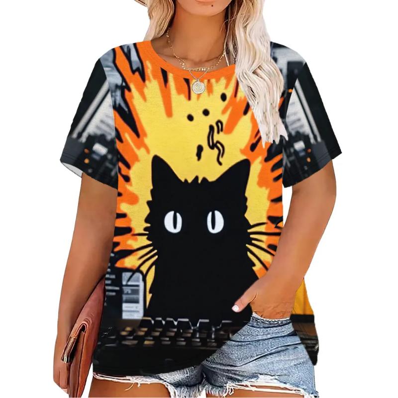 Moda Donna Girocollo Manica Corta Stampa Colore 3D Casual T-shirt Casual a Manica Corta Girocollo