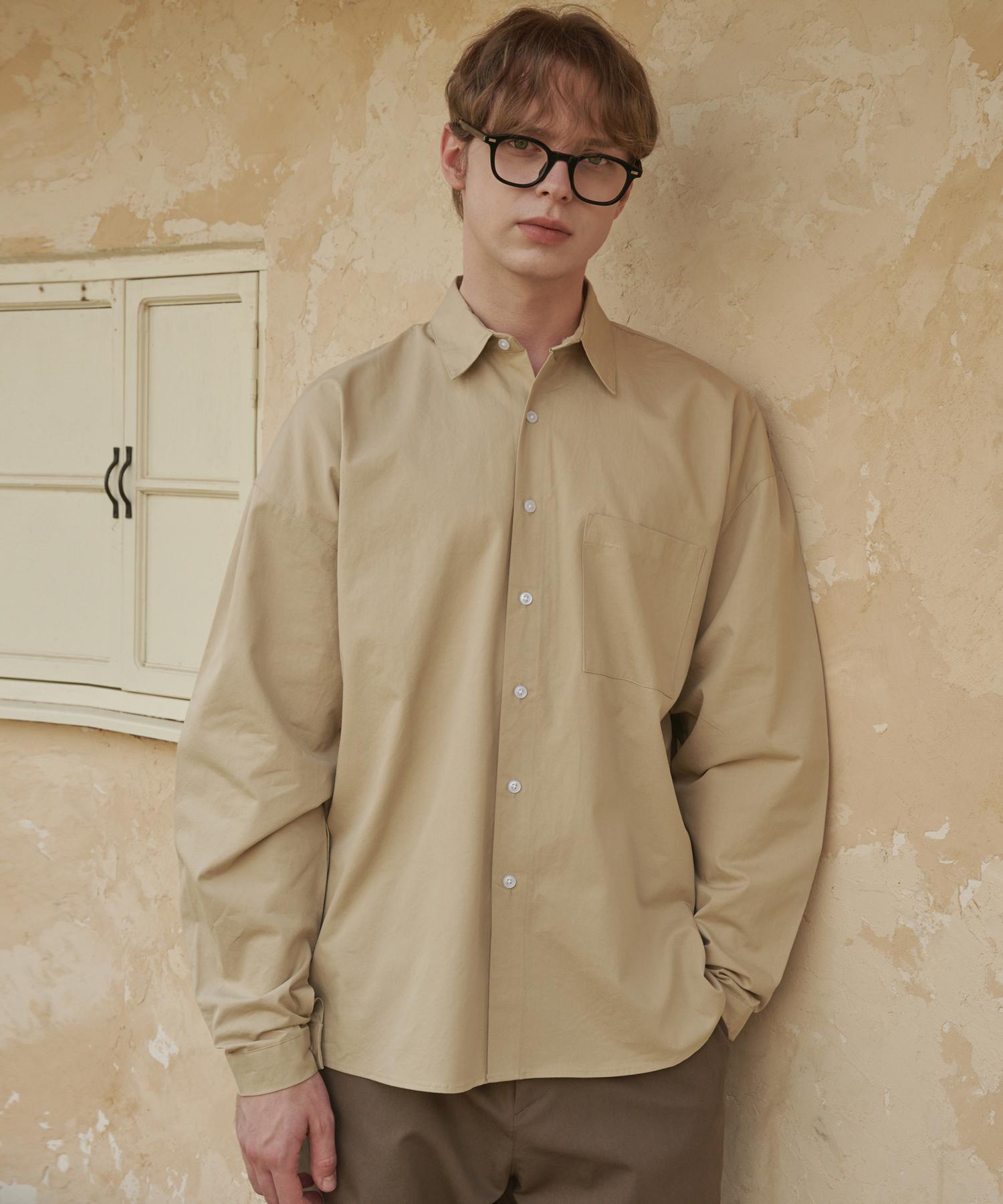 Iesn Bio-Washed Oversized Cotton Shirt Beige M