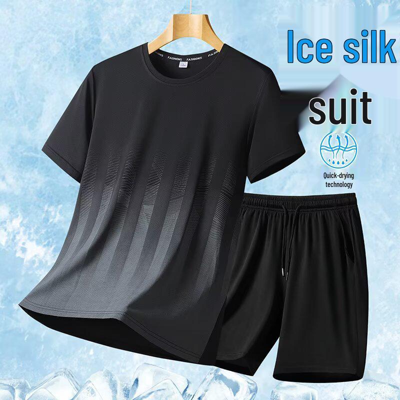 Unisex Oversized Ice Silk Quick-Dry Round Neck T-Shirt & Shorts Set for Plus Size - Summer 2025 Edition