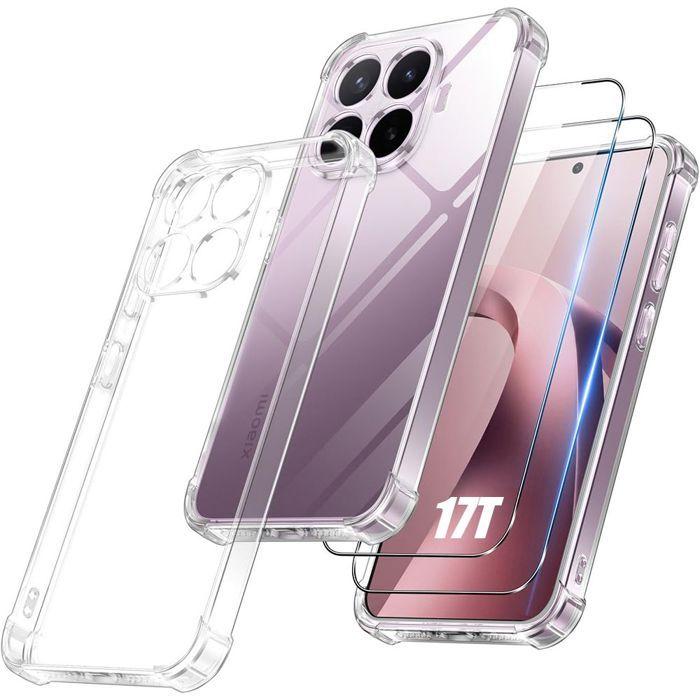 Coque + 2 Verres Trempés pour Xiaomi 17T, Silicone Anti-Rayures Transparent Coins Renforcés