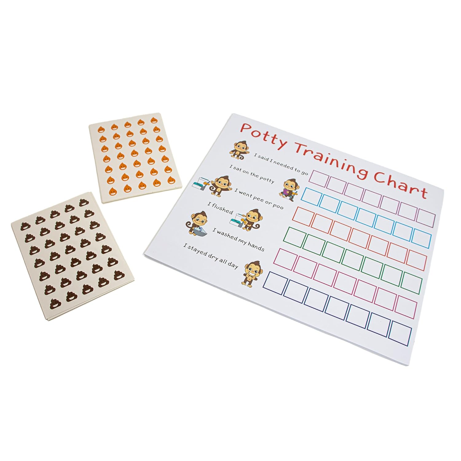 Potty Training Sticker Chart Reward- Monkey Design for Toddler Girls and Boys, Toilet Seat Motivational Weekly Progress Gift with 50 Poop Pee Sticker