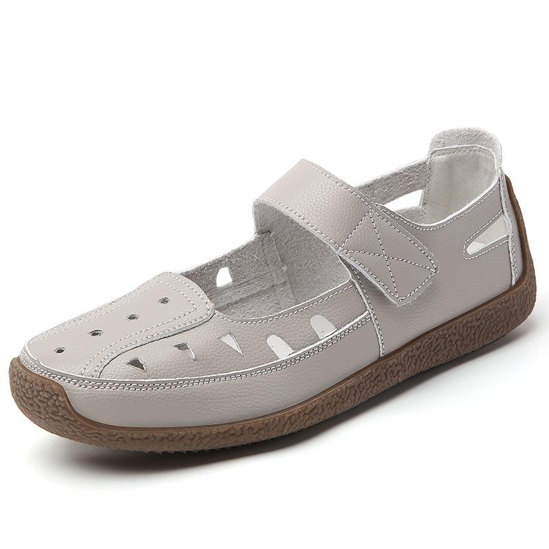 

Большие размеры 35-44 летние ретро-сандалии ручной работы на мягкой подошве, материнская обувь из коровьей кожи на липучке, повседневная женская обувь 38 светло-серый