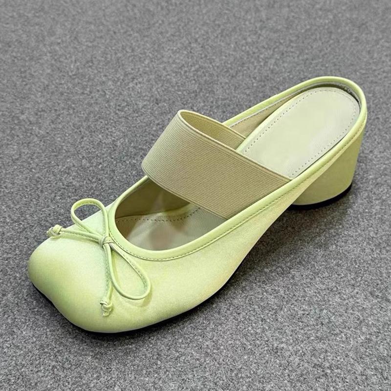 Fashion High-Heeled One-Shoulder Slippers For Women 2025 Summer New Style Shallow-Moused Thick-Heeled Slippers Ballet Mary Jane Shoes