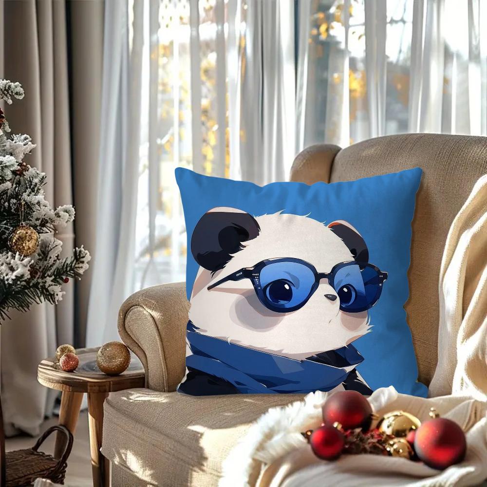 Animated Panda Pillow Case Square Pillow Bedroom Sofa Leisure Comfort Cushion Car Living Room Home Decoration 40X40