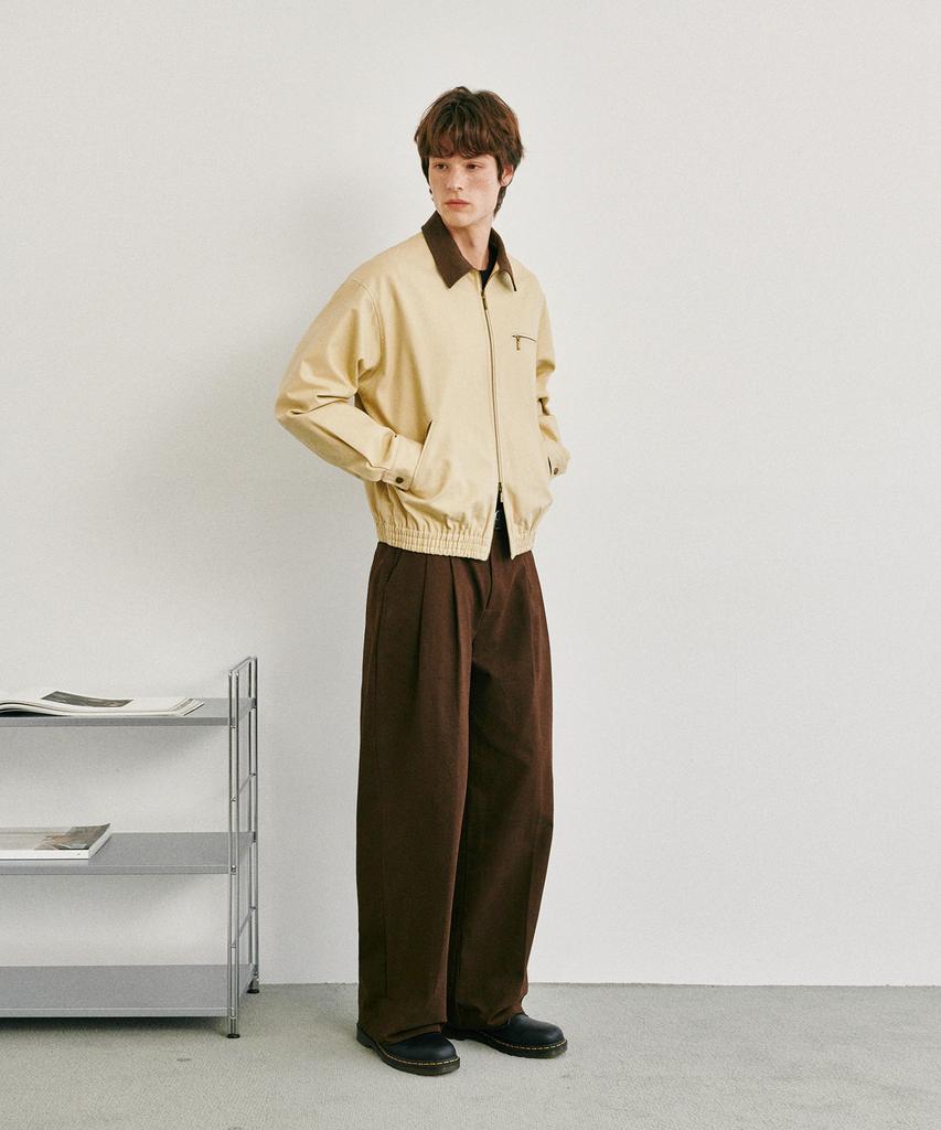 GLW Wide Double-Pleat Cotton Pants Brown