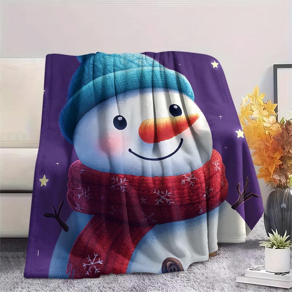 Snowman Print Flannel Blanket, High quality Comfortable for All Seasons, Home Decor, Warmth and Comfort, Perfect for Christmas Gifts