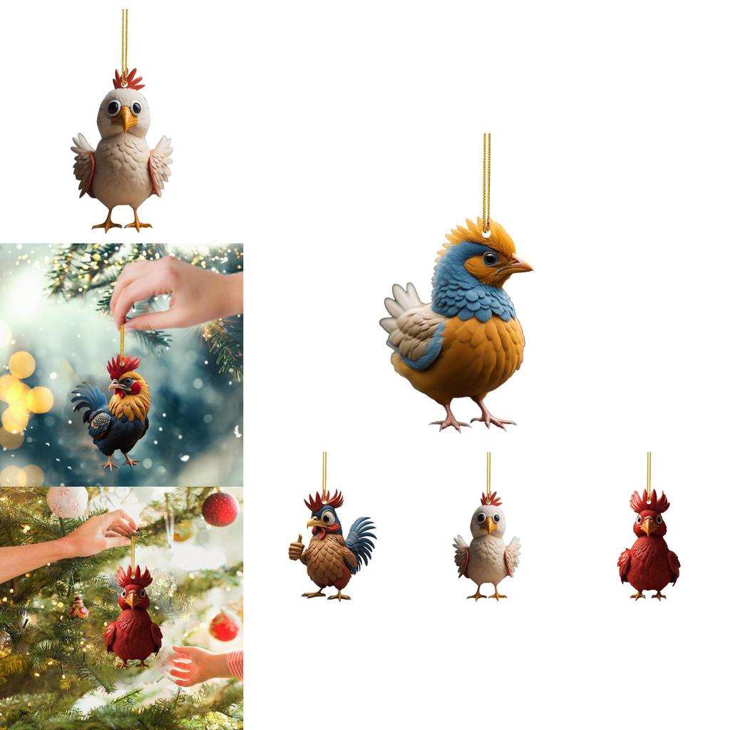 Charming Acrylic Holiday Cartoon Chicken Car Ornament For Christmas Home Decoration