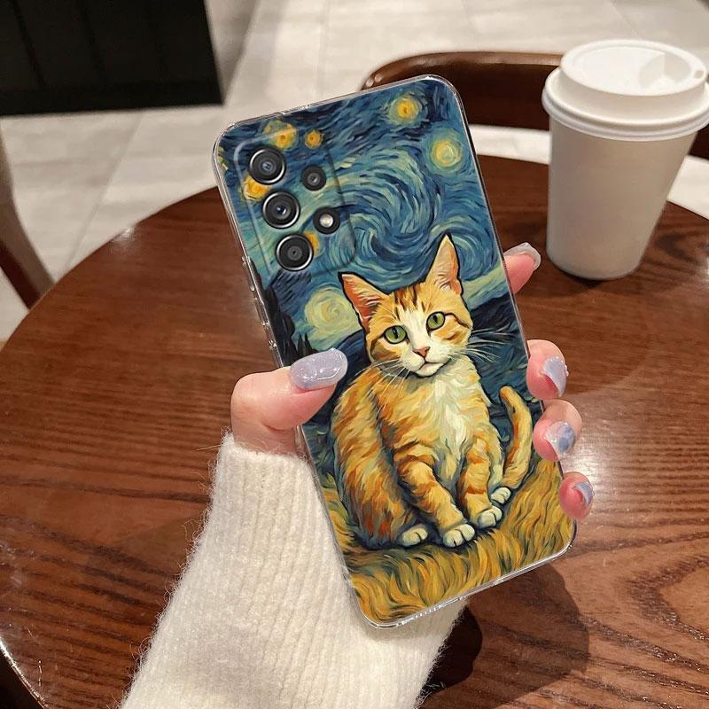 Cat Van Gogh Starry Night Painting Phone Case For Samsung Galaxy A56 A57 A37 A55 A54 A36 A35 A26 A25 A16 A17 A07 A52 A21s Cover
