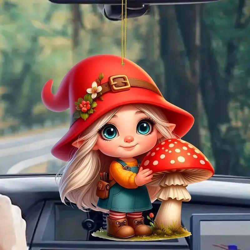 Acrylic Car Little Red Riding Mushroom Girl Keychain Pendant Interior Vehicle