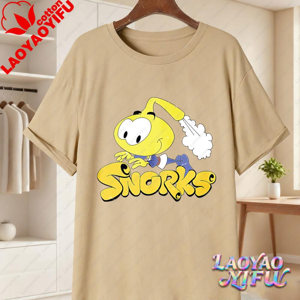80s Retro Snorks Cartoon Print Short Sleeve T Shirt Fun Cotton Tops Trendy Harajuku Style Graphic Tees Streetwear for Unisex Women