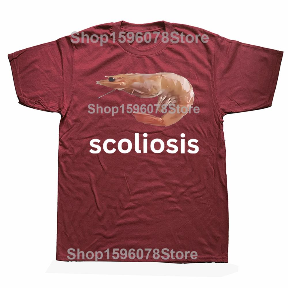2025 Scoliosis Funny Shrimp Meme Graphic T-shirts Men Women's Fashion Casual Tshirt 100% Cotton Loose Oversized T Shirt