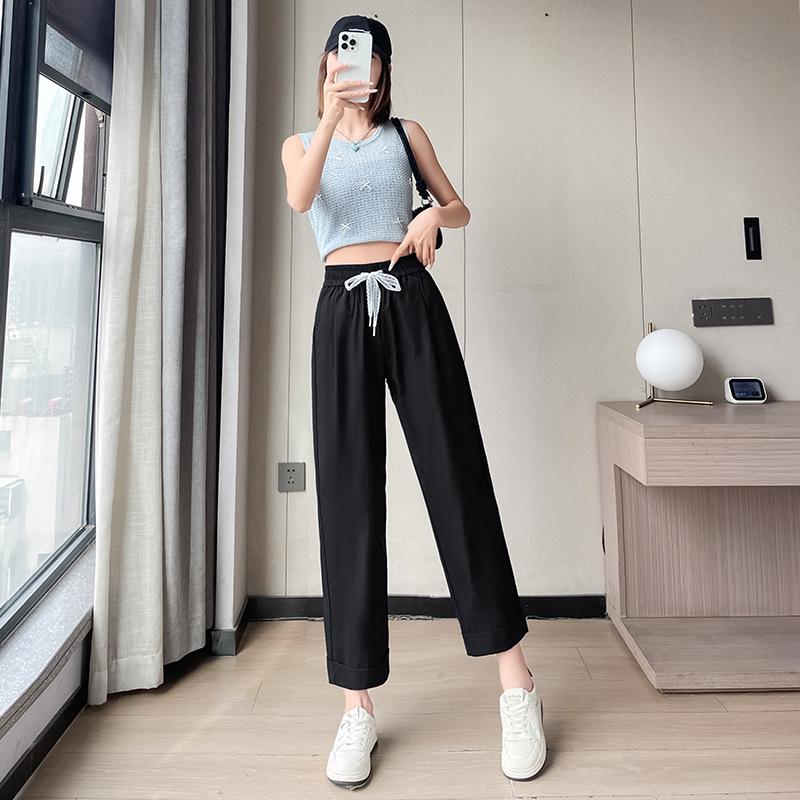 Summer 2033 Women's High Waist Straight Leg Harem Pants - Fashionable, Simple, and Slimming Cropped Fit