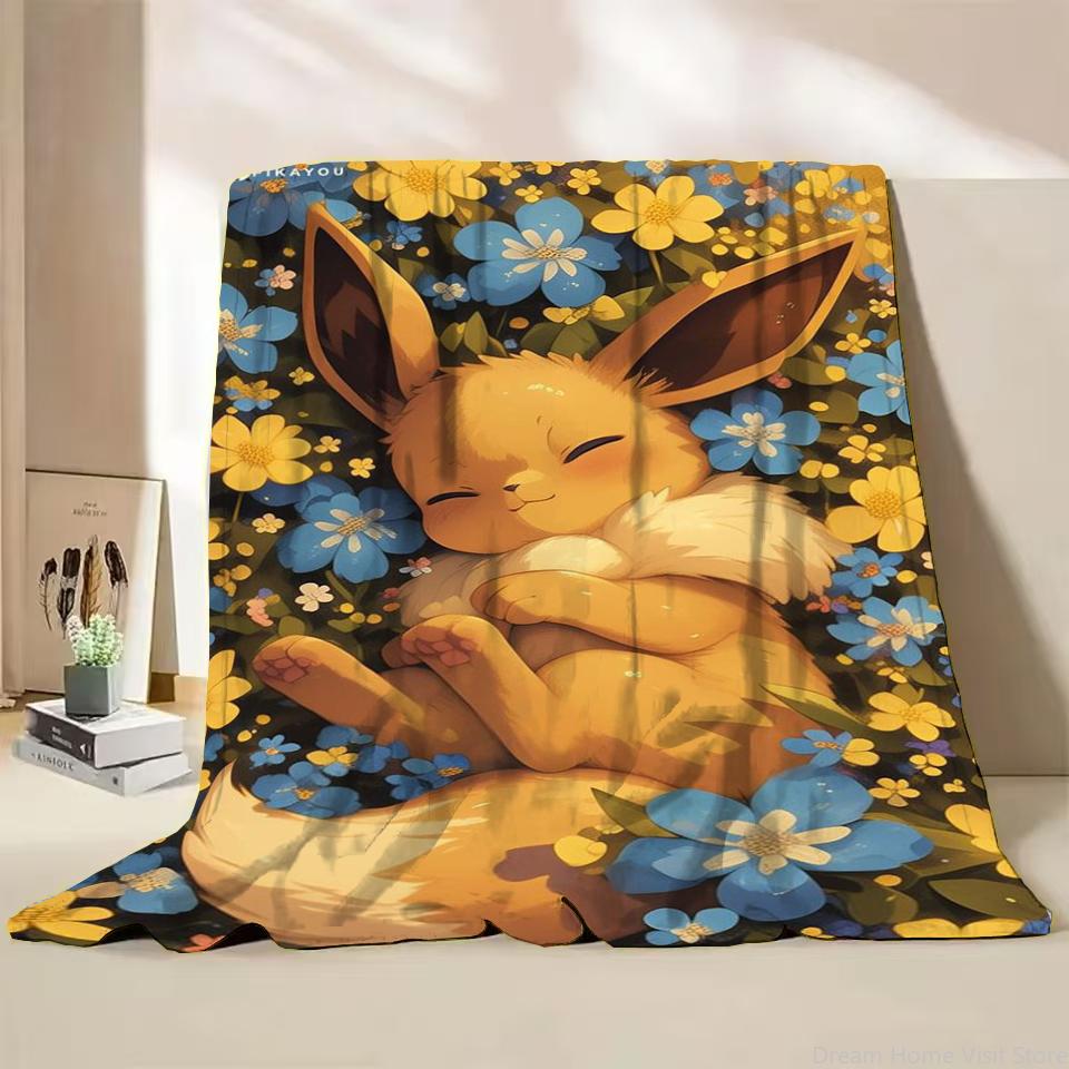 Pokémon Evoli Flanell-Kuscheldecke für Bett Sofa Zuhause Schlafzimmer Büro Reisen Kinder-Überwurfdecke Kinder Winter Warm Weich Geschenke