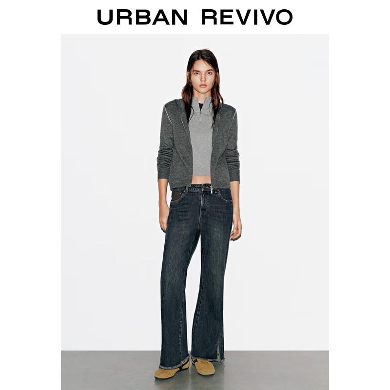 UR Women's Retro Frayed Slit Hem Denim Jeans