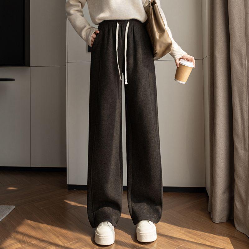 

Women s High Waist Woolen Straight Leg Pants - Plus Velvet, Loose, and Elegant for Autumn/Winter M (40-48 kg)